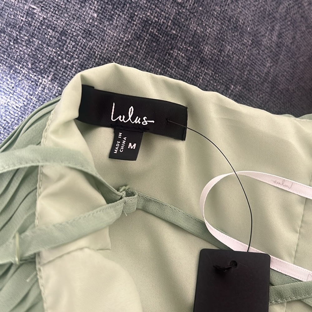 Lulu's Sage Green One-Shoulder Pleated Maxi Dress - Picture 3 of 4